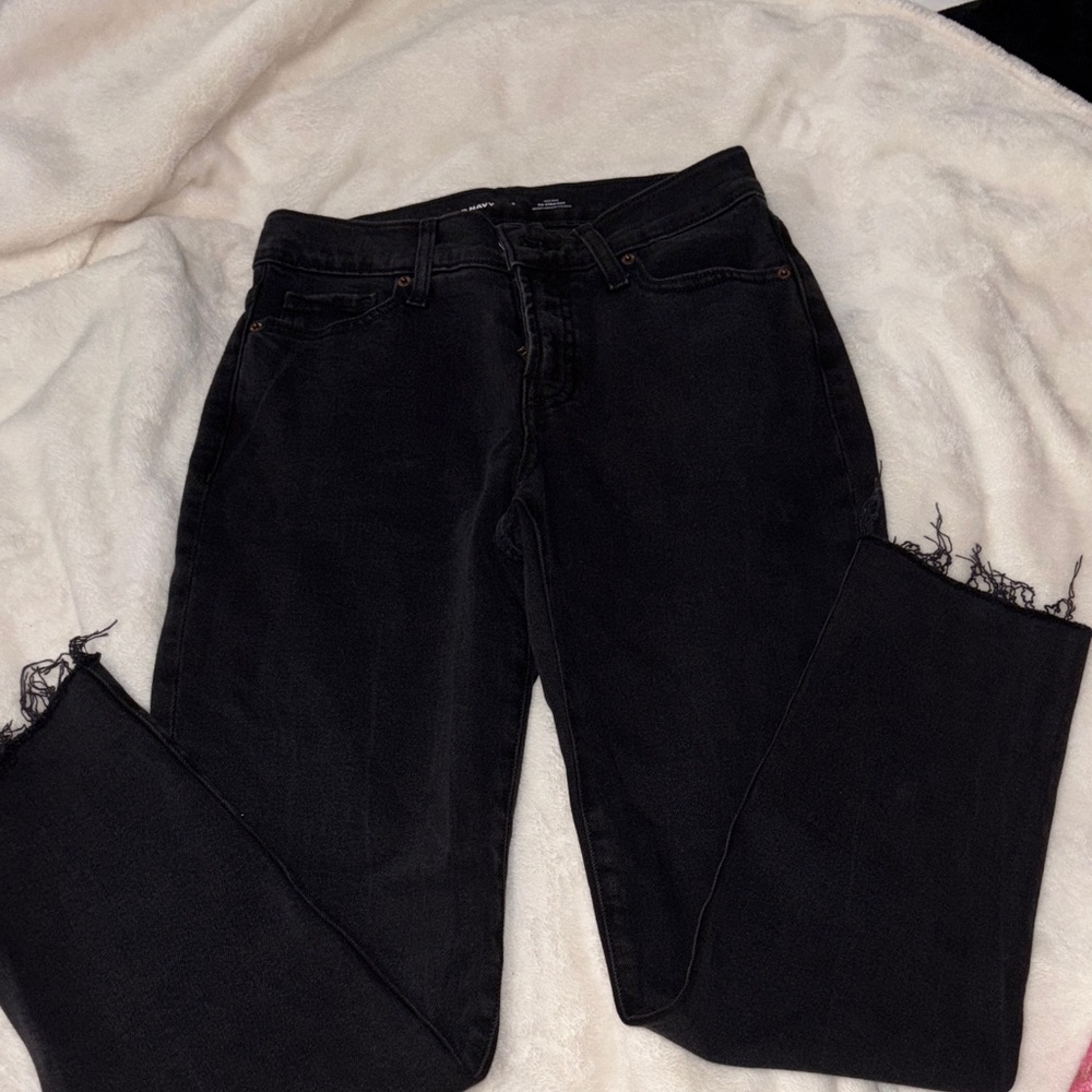 Old Navy Black Ankle Jeans with Frayed Hem